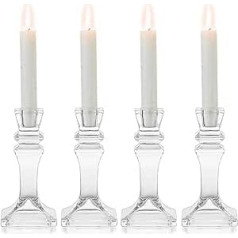 Sziqiqi Crystal Cone Candle Holder, Set of 4, Clear Glass Candle Holder, Square Foot Table Decoration for Wedding Gifts, Christmas Decoration, Transparent