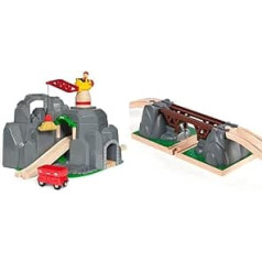 BRIO World 33889 liela zelta raktuves ar skaņas tuneli — koka vilciena piederumi — rotaļlieta mazuļiem, ieteicama bērniem no 3 gadiem un vilciens 33391 — sabrukšanas tilts