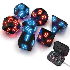 TKMARS DND Dice Dungeons and Dragons Cube Apgaismots 7 LED gaismas kubs ar uzlādes korpusu, daudzskaldņu kauliņi, kas piemēroti kazemātiem un pūķiem Dungeon and Dragons