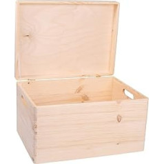 DECOCRAFT Unfinished Wooden Box with Lid and Handles for Storage, Decoration, Organization, Large Natural Wood Crafts, Rustic Home Decor, 40 x 30 x 24 cm