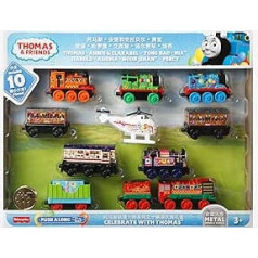 Vairāku komplektu rotaļu vilciens bērniem 3 gadi — Tomass un draugi rotaļu komplekts ar 10 metāla lokomotīvēm — Rotaļu vilciens bērniem vecumā no 8 līdz 14 cm — Sviniet kopā ar Thomas GRG41, daudzkrāsains
