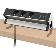 Table Socket with USB C, 3-Way Power Strip Desk, Power Strip with USB Multiple Socket, 1.8 m Cable, Aluminium Alloy Desk Socket, Clampable for Office, Workshop