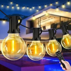 LED Fairy Lights Outdoor Power 30 m - Outdoor Fairy Lights ar 46 + 4 spuldzēm Āra pret laikapstākļiem Regulējams Silti Balts Āra Fairy Lights Retro Lights Spuldzes iekšpagalmam Alus dārza lapene Balkons