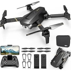 4DRC Foldable Drone with WiFi Camera 1080P HD, RC Quadcopter with 2 Batteries Long Flight Time, App Controlled Live Video, Tap-Fly Headless Mode Photodrone with Bag for Children Beginners Game