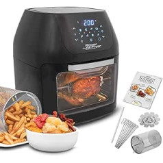 Mediashop Power Airfryer daudzfunkcionāla karstā gaisa friteris Rotisserie un automātiskais žāvētājs Recepšu grāmata Rotējoša groza grila iesms 1800 vati Grilēšana bez taukiem bez eļļas Oriģināls no televizora