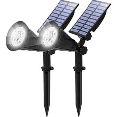 T-SUN LED Solarstrahler, 2 Stück 4 LED Gartenstrahler Solarleuchten, Helle Garten-Licht, 2 Beleuchtungsmodi, Sicherheitsbeleuchtung, Großes Außenlicht für Rasen, Wege, Terrasse (Kaltes Weiß 600)