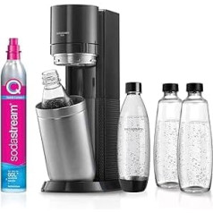 SodaStream Duo dzirkstošā ūdens automāts ar CO2 cilindru, 2x 1 litra klases pudelēm un 2x 1 litra trauku mazgājamām mašīnām drošām plastmasas pudelēm, augstums: 44 cm, krāsa: titāns.