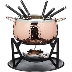 Artesà Fondue-Set mit 6 Gabeln und Schale aus Edelstahl, Keramikschale, Metallständer und Brenner, für Schokolade, Käse oder Fleisch