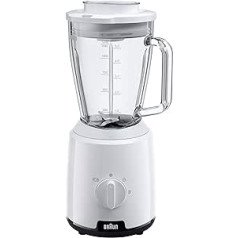 Braun Household PowerBlend 1 JB1050WH Blender with 1.5 L Glass Mixing Attachment, Kitchen Aid for Crushing, Puréeing & Mixing, Ice Crush Function, 2 Speeds, 600 Watt, White