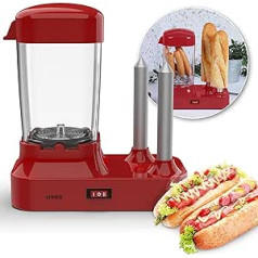 Hot Dog Maker with 2 Bun Warmers - Hot Dog Machine for 6 Sausages - Removable Heat Container - Electric Sausage Warmer with Stainless Steel Skewers for Bun Heating