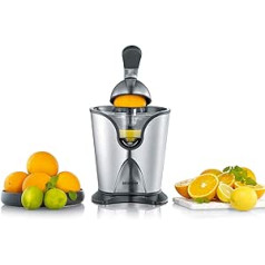 SEVERIN CP 3544 Citrus Juicer with Pulp Regulator, Orange Squeezer Guaranteed High Yield, Lemon Squeezer Can Be Operated by Lever Arm or Hand Operated Stainless Steel / Black