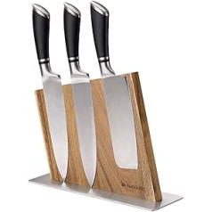 Navaris Knife Holder Double-Sided Magnetic Acacia Knife Block Knife Board Magnetic Holder on Both Sides Knife Holder Wood Unequipped