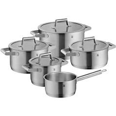 WMF Comfort Line 5-Piece Induction Saucepan Set with Glass Lid, Matt Cromargan Stainless Steel, Scale, Induction Pots Set, Stackable, Uncoated