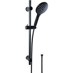 Cornat TECBE3300 Noir Black Edition Hand Shower 125 mm 3 Jet Types: Normal and Spray Jet Anti-limescale and Water-Saving Insert with Shower Hose and Wall Bar / Shower System