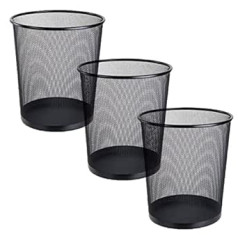 FWEEK 3 Pack Black Mesh Waste Paper Basket, 12 Litre Metal Small Trash Can Round Trash Can for Bedroom, Bathroom, Office, Home, Kitchen Supplies, 24 x 26 cm