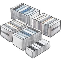 Joycabin Pack of 5 Drēbju skapja Apģērbu Organizators, Tīkla apģērbu glabāšanas kaste džinsiem, Bikses, T-krekls, Krekli, Glabāšanas kastes, Atvilktņu kaste, Drēbju glabāšanas kaste