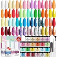 Saviland 39 Piece Dipping Powder Nails Set: Durable 30 Colours Dipping Powder Nails Starter Set with Dip Liquid Base & Top Coats Nail Brush Dip Acrylic Powder Nail Art French Design Gift for Women