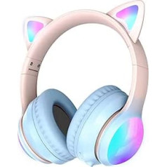 Kid Odyssey Bērnu Bluetooth austiņas, Cat Euss Austiņas ar LED gaismām, Bērnu austiņas aiz auss ar 84 dB / 94 dB skaļuma ierobežojumu, 50 stundu atskaņošanas laiks, Bluetooth 5.3, bezvadu austiņas ar