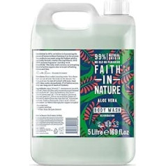 Faith In Nature Dabiskā Aloe Vera dušas želeja, atjaunojoša, vegāniska un bez cietsirdības, nesatur parabēnus un SLS, 5L uzpildes iepakojums, 5000 ml