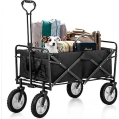 Flieks Foldable Handcart, Folding Handcart, Transport Trolley, Beach Trolley, Garden Trailer, Garden Trolley, 360° Rotatable, Load Capacity up to 120 kg (Black)
