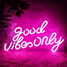 Ineonlife Good Vibes Only Neon Sign Pink LED Word Light Sign Neon Light Acrylic Letters LED Neon Sign for Bedroom Wall Bar Party Decor Light Sign