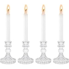 Sziqiqi Glass Candle Holder, Set of 4, Candle Holders for Taper Candles, Glass, Elegant Candle Holder, Crystal Candle Holder for Table Toppers for Dining Room, Wedding Party in the Living Room,