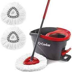 O-Cedar EasyWring mikrošķiedras Spin Mop & Bucket grīdas tīrīšanas sistēma + 2 papildu uzpildes - sarkana/pelēka