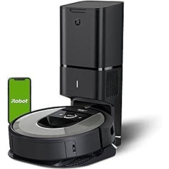 iRobot Roomba i7 ar pašizteces bāzi, robotu putekļu sūcējs WiFi, automātiska iztukšošana, piemērots tiem, kam ir mājdzīvnieki, uzglabā mājas planimetriju, programmējams