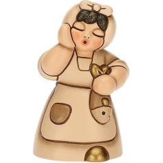 THUN - Woman with Hand-Decorated Ceramic Fish Colour Champagne Line Classic Nativity Scene Christmas Decoration House 5 x 4.6 x 8.2 cm H, multicoloured