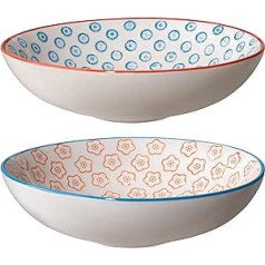 Bloomingville Emma Retro Soup Bowls Soup Plate Deep Plate Vintage Diameter 19 cm Blue Orange Ceramic Set of 2 Holds Approx. 550 ml