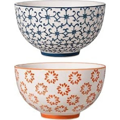 Bloomingville Kristina Retro graudaugu bļoda Vintage maza servēšanas trauka diametrs 11,5 cm zili sarkans oranžs keramikas komplekts no 2 satur apm. 420 ml