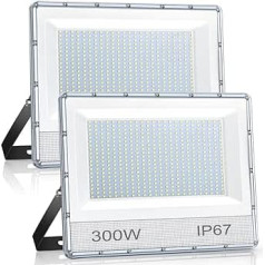 300 W LED Outdoor Spotlight, 2 Pieces, 30,000 LM LED Floodlight, Waterproof IP67 Outdoor Spotlight, LED, 7000 K Cool White Floodlight, LED Outdoor Projector Spotlight for Backyard, Workshop, Garden,