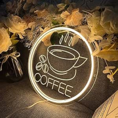 COFFEE Neona izkārtne, 30 x 30 cm LED izkārtne, 3D gravētas neona gaismas, sienu dekorēšana, gaismas izkārtne, neona gaismas dekorēšana bāram, kafijas namam, mājas dekorēšana, ballīšu dekorēšana (USB barošanas pieslēgums,