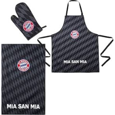 FC Bayern München Barbecue Set Black - Mia san mia - 3-Piece Apron Hand Towel Glove Barbecue Set FCB