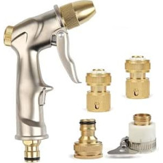 FOROREH Garden Shower High Pressure Garden Spray Gun, Metal Garden Hand Shower, Adjustable Water Flow with 4 x Copper Connection, Powerful for Car Washes and Garden Watering