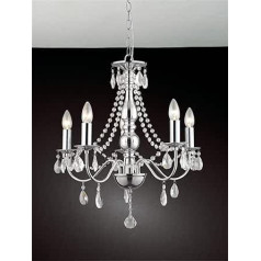 A1A9 Maria Theresa Crystal Chandelier, Ceiling Light Made of Clear Droplet Glass with 5 Lights, Chrome LED Pendant Light for Dining Room, Living Room, Hallway, Stairs, Size D50 cm, H55 cm, Chain 60 cm