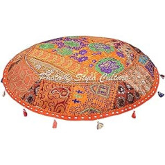 Stylo Culture Etniskais dekoratīvais apaļais grīdas spilvena pārvalks 100 x 100 cm liels grīdas spilvens pufs vintage oranžs Boho savārstījums Seat Lounge Kokvilnas izšūta grīda Sēdekļa spilvena taburete