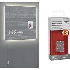 SIGEL Artverum GL403 Premium Magnetic Glass Board 48 x 48 cm with LED Lighting, Visible Concrete High Gloss & GL192 SuperDym Magnets Cube, Pack of 6