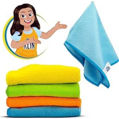 KLIN Microfiber Cleaning Cloths with Scrubber Cloth, 13 Pieces Set, Soft, Absorbent, Abrasion Resistant and Lint-Free for Kitchen Countertops, Bathroom Surfaces and Car Interiors (40 x 40 cm)