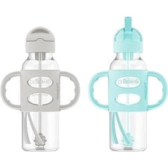 Dr. Brown's 2 x Grey & Green 8 unces Sippy salmu pudele ar silikona rokturiem