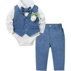 ZOEREA Baby Boys Gentleman Suit 0-18 Months Toddler Wedding Christening Festive Long Sleeve Romper Shirt + Bow Tie + Vest + Corset + Braces