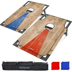 GoSports pārnēsājamais Cornhole Toss PVC rāmja spēļu komplekts ar 8 pupu maisiem un somu — izvēlieties Amerikas karoga sarkano un zilo vai futbolu