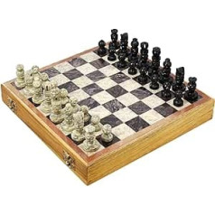 Ajuny Beautifully Crafted Unique Stone Art Chess Set Hand Carved Stone Pieces Board Size 10x10 Inches