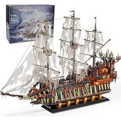 QLT Pirate Ship Building Blocks Technology Model, Compatible with Lego Ship Building Blocks, Flying Dutchman, Large, Construction Kit, 3653 Pieces MOC Sailing Ship Toy Model for Adults and Teenagers