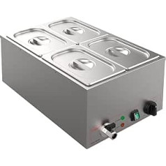 Valgus Kommerziell Edelstahl 4 Sektionen 17L Bain Marie Speisenwärmer Buffet Server mit Deckel und Wasserhahn für Haus, Catering, Restaurants