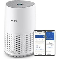 Philips gaisa attīrītājs 600. sērija, energoefektīvs ar viedo sensoru, alerģijas slimniekiem, HEPA filtrs noņem 99,97% piesārņotāju, aptver līdz 44 m2, lietotņu vadība, balts (AC0651/10)