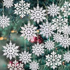 36 gabali plastmasas mirdzoši sniegpārsliņu ornamenti, mini sniegpārsliņu rotājumi, zaigojoša nokarenā sniegpārsla ziemas brīnumzemei, Ziemassvētku eglītes rotājumi, 36 gabali plastmasas sniegpārsliņu rotājumi