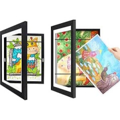 posionks Pack of 2 Picture Frames Children's Drawings A4 Children's Art Frame Front Opening A4 Picture Frame for Children's Drawings Present Your Child's Drawing Art (Black)