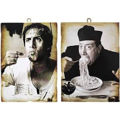 KUSTOM ART Set of 2 Vintage Famous Actors - Adriano Celentano and Don Camillo-Fernandel - Wooden Print for Restaurants, Pizzeria, Tractory, Bar, Hotel, Locanda