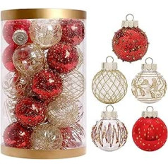 Wenxiaw Pack of 25 Hanging Christmas Tree Baubles for Home, Party, Christmas, Wedding Decoration, Merry Christmas Tree Decorations, 60 mm Hanging Christmas Baubles, Red Gold